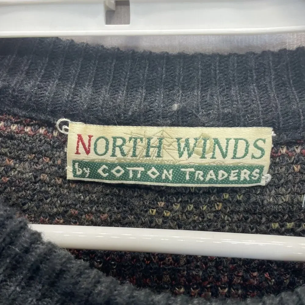 Vtg North Winds Cotton Traders Men XL Sweater Wool Blend Fair Isle Geo Pattern